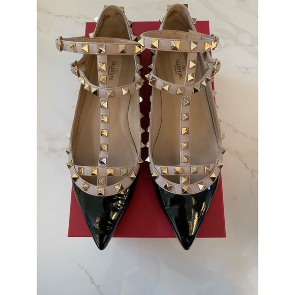 VALENTINO Patent Rockstud Caged Ballet Flat (39.5) - Picture 1 of 7